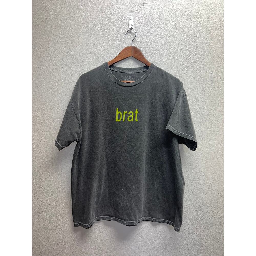Charli XCX Brat Shirt Concert Tour Gray Graphic Music Tee Size Large